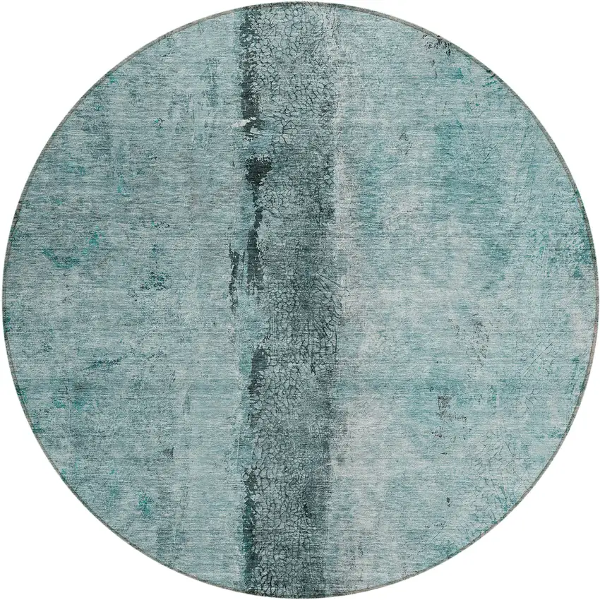 8' Teal Blue Aqua And Charcoal Round Abstract Washable Indoor Outdoor Area Rug Photo 2