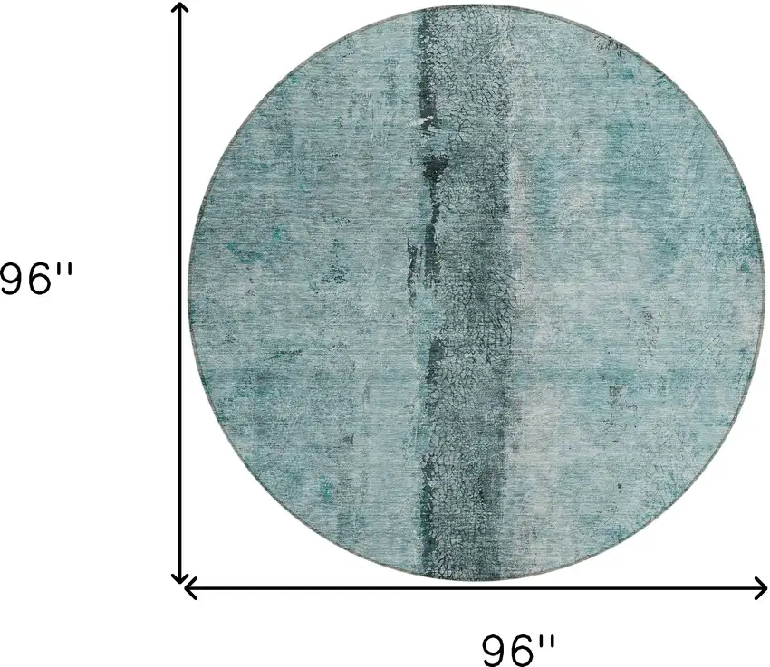 8' Teal Blue Aqua And Charcoal Round Abstract Washable Indoor Outdoor Area Rug Photo 3