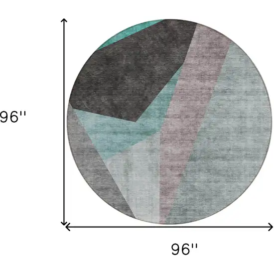 8' Teal Blue Aqua And Charcoal Round Abstract Washable Indoor Outdoor Area Rug Photo 8