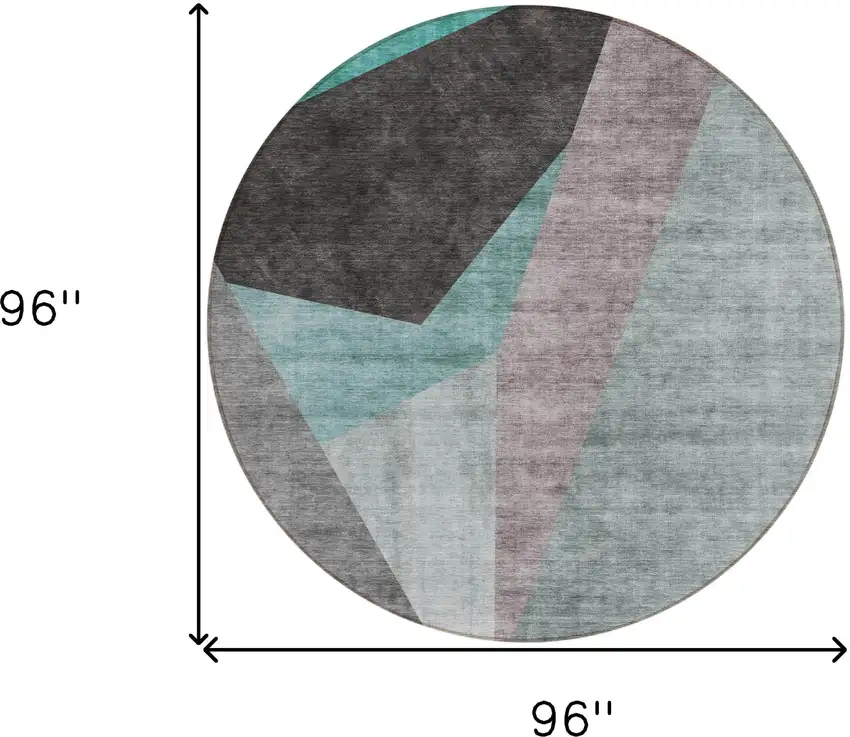 8' Teal Blue Aqua And Charcoal Round Abstract Washable Indoor Outdoor Area Rug Photo 8