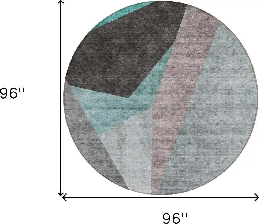 8' Teal Blue Aqua And Charcoal Round Abstract Washable Indoor Outdoor Area Rug Photo 8
