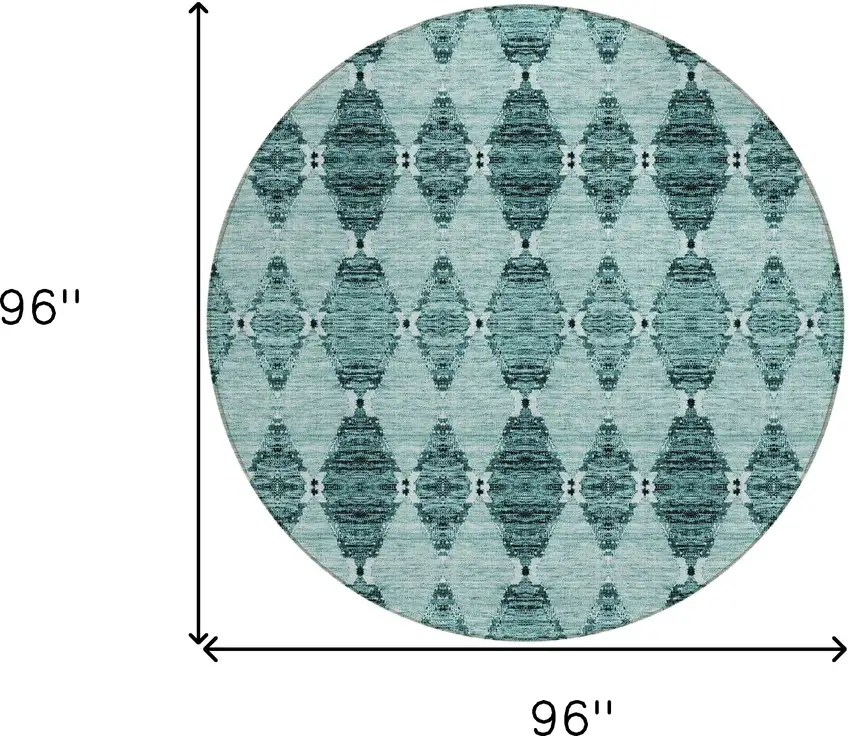 8' Teal Blue Aqua And Charcoal Round Moroccan Washable Indoor Outdoor Area Rug Photo 3