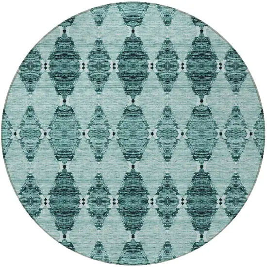 8' Teal Blue Aqua And Charcoal Round Moroccan Washable Indoor Outdoor Area Rug Photo 4