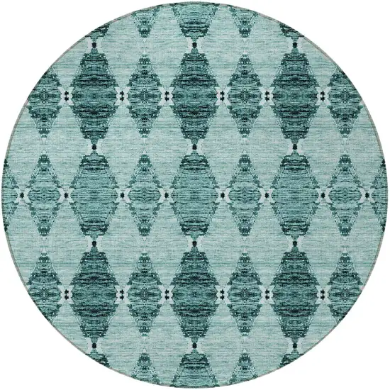 8' Teal Blue Aqua And Charcoal Round Moroccan Washable Indoor Outdoor Area Rug Photo 4