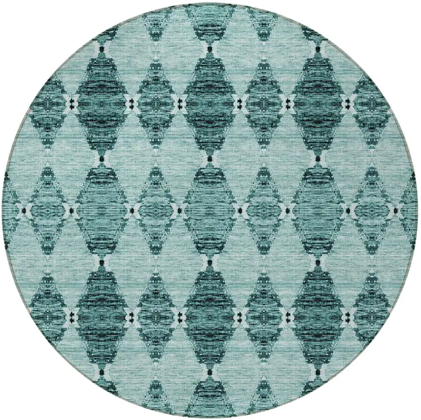 8' Teal Blue Aqua And Charcoal Round Moroccan Washable Indoor Outdoor Area Rug Photo 4