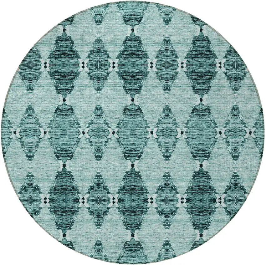 8' Teal Blue Aqua And Charcoal Round Moroccan Washable Indoor Outdoor Area Rug Photo 4