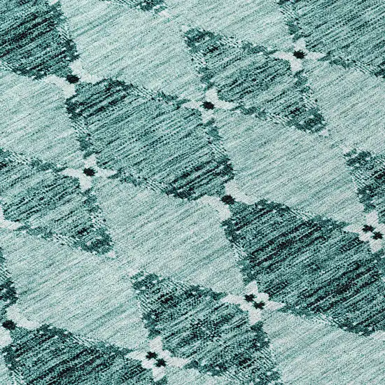 8' Teal Blue Aqua And Charcoal Round Moroccan Washable Indoor Outdoor Area Rug Photo 7