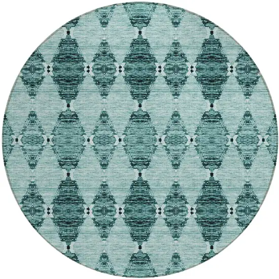 8' Teal Blue Aqua And Charcoal Round Moroccan Washable Indoor Outdoor Area Rug Photo 2