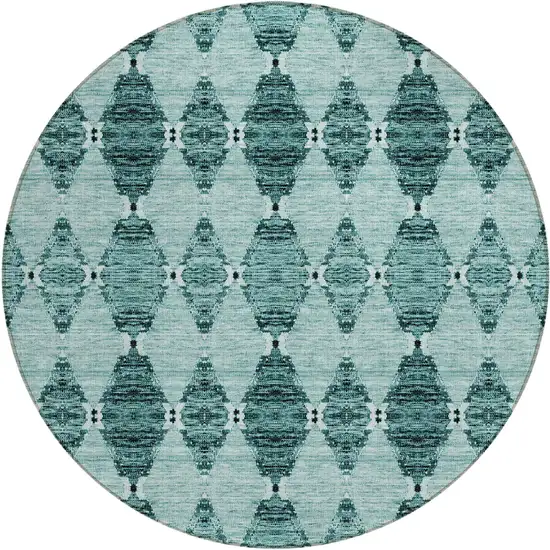 8' Teal Blue Aqua And Charcoal Round Moroccan Washable Indoor Outdoor Area Rug Photo 2