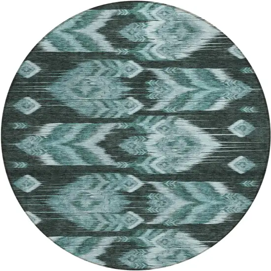 8' Teal Blue Aqua And Charcoal Round Southwestern Washable Indoor Outdoor Area Rug Photo 2