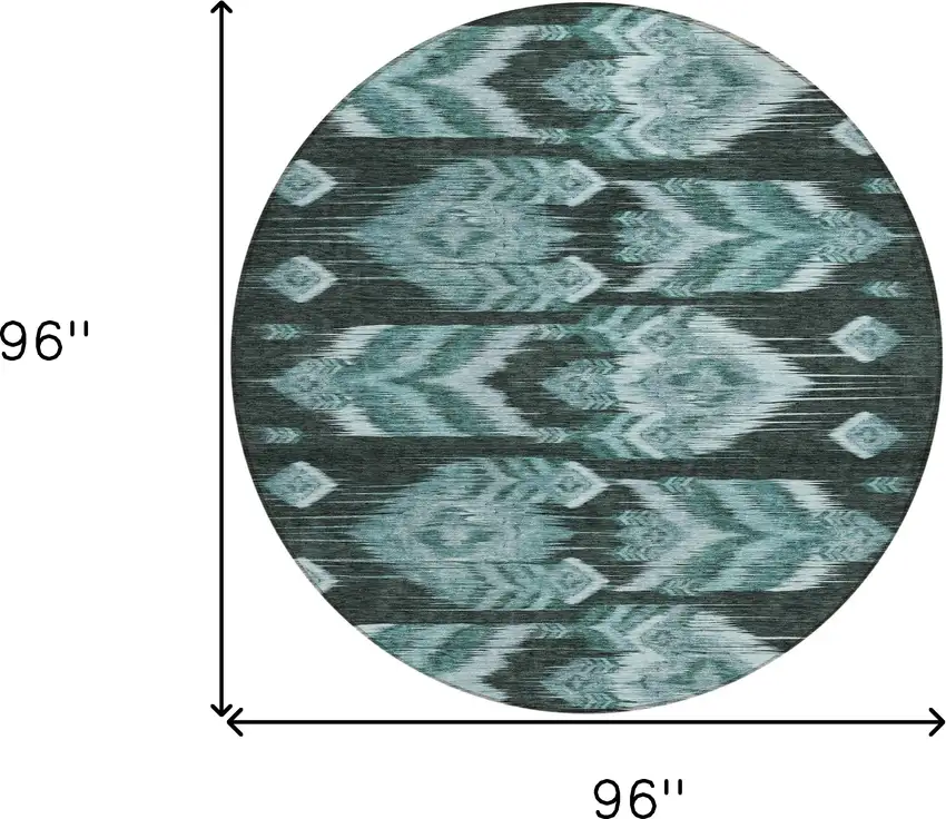 8' Teal Blue Aqua And Charcoal Round Southwestern Washable Indoor Outdoor Area Rug Photo 3