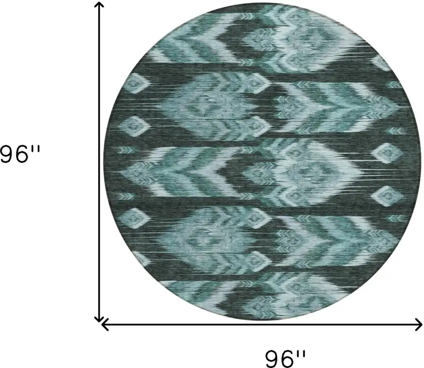 8' Teal Blue Aqua And Charcoal Round Southwestern Washable Indoor Outdoor Area Rug Photo 3