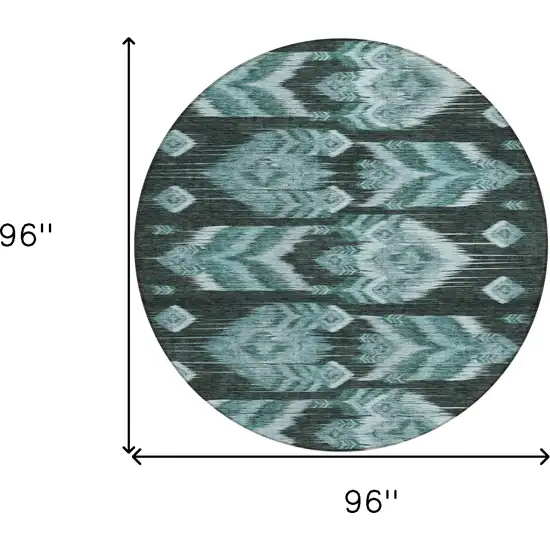 8' Teal Blue Aqua And Charcoal Round Southwestern Washable Indoor Outdoor Area Rug Photo 3