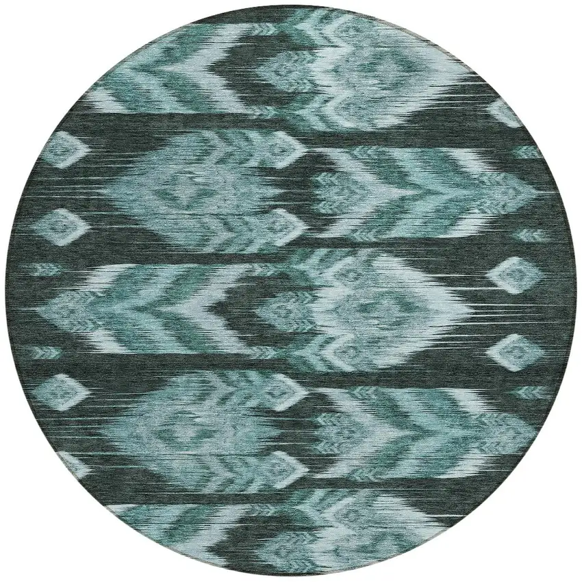 8' Teal Blue Aqua And Charcoal Round Southwestern Washable Indoor Outdoor Area Rug Photo 5