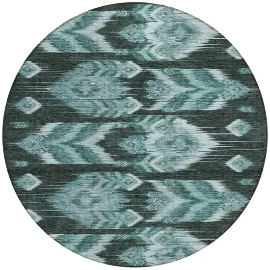 8' Teal Blue Aqua And Charcoal Round Southwestern Washable Indoor Outdoor Area Rug Photo 5