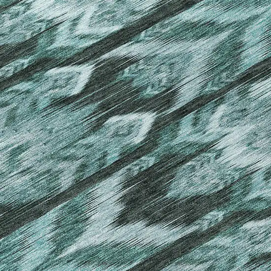 8' Teal Blue Aqua And Charcoal Round Southwestern Washable Indoor Outdoor Area Rug Photo 8