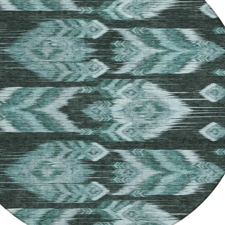 8' Teal Blue Aqua And Charcoal Round Southwestern Washable Indoor Outdoor Area Rug Photo 4