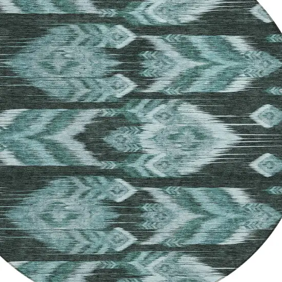 8' Teal Blue Aqua And Charcoal Round Southwestern Washable Indoor Outdoor Area Rug Photo 4