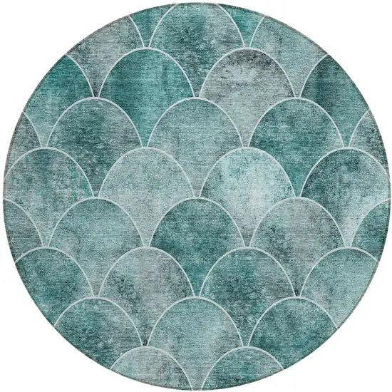 8' Teal Blue Aqua And Gray Round Abstract Washable Indoor Outdoor Area Rug Photo 2