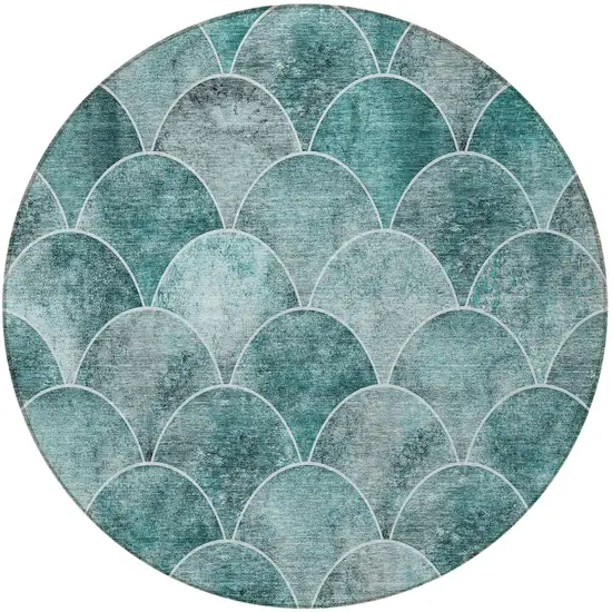 8' Teal Blue Aqua And Gray Round Abstract Washable Indoor Outdoor Area Rug Photo 7