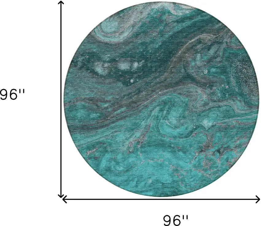 8' Teal Blue Aqua And Gray Round Abstract Washable Indoor Outdoor Area Rug Photo 3