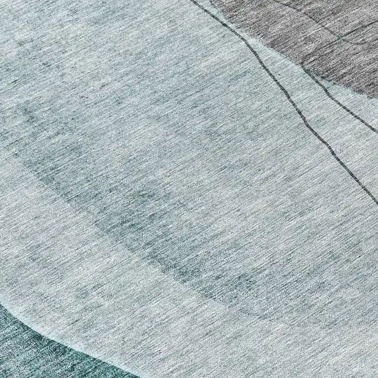 8' Teal Blue Aqua And Gray Round Abstract Washable Indoor Outdoor Area Rug Photo 9