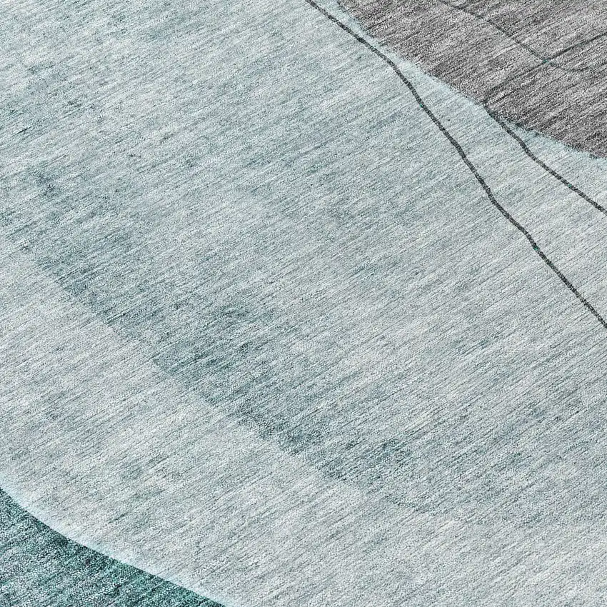 8' Teal Blue Aqua And Gray Round Abstract Washable Indoor Outdoor Area Rug Photo 9