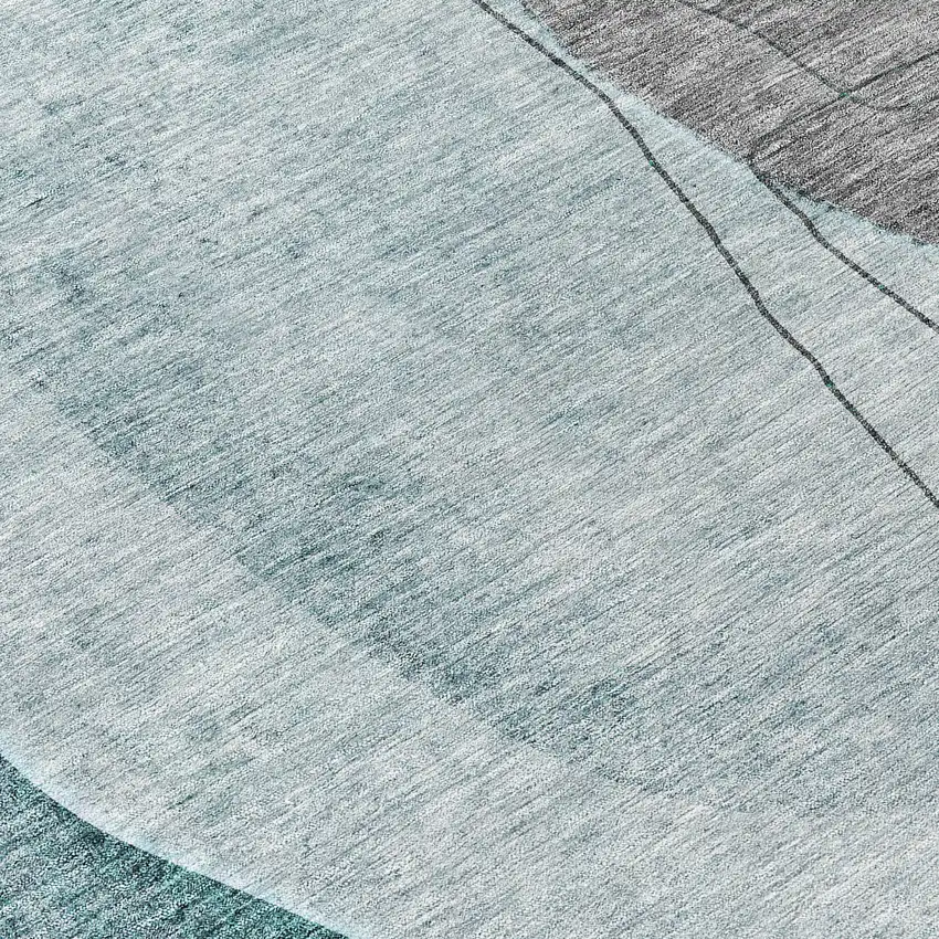 8' Teal Blue Aqua And Gray Round Abstract Washable Indoor Outdoor Area Rug Photo 9