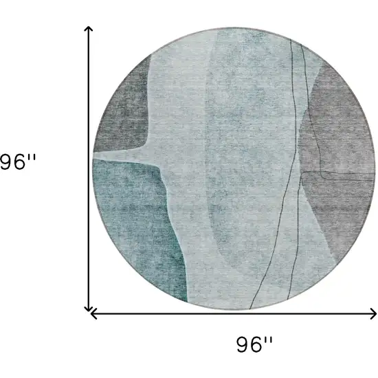 8' Teal Blue Aqua And Gray Round Abstract Washable Indoor Outdoor Area Rug Photo 8