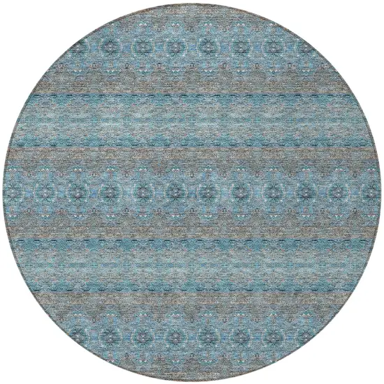 8' Teal Blue Aqua And Gray Round Floral Medallion Washable Indoor Outdoor Area Rug Photo 5