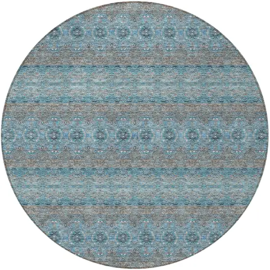 8' Teal Blue Aqua And Gray Round Floral Medallion Washable Indoor Outdoor Area Rug Photo 5