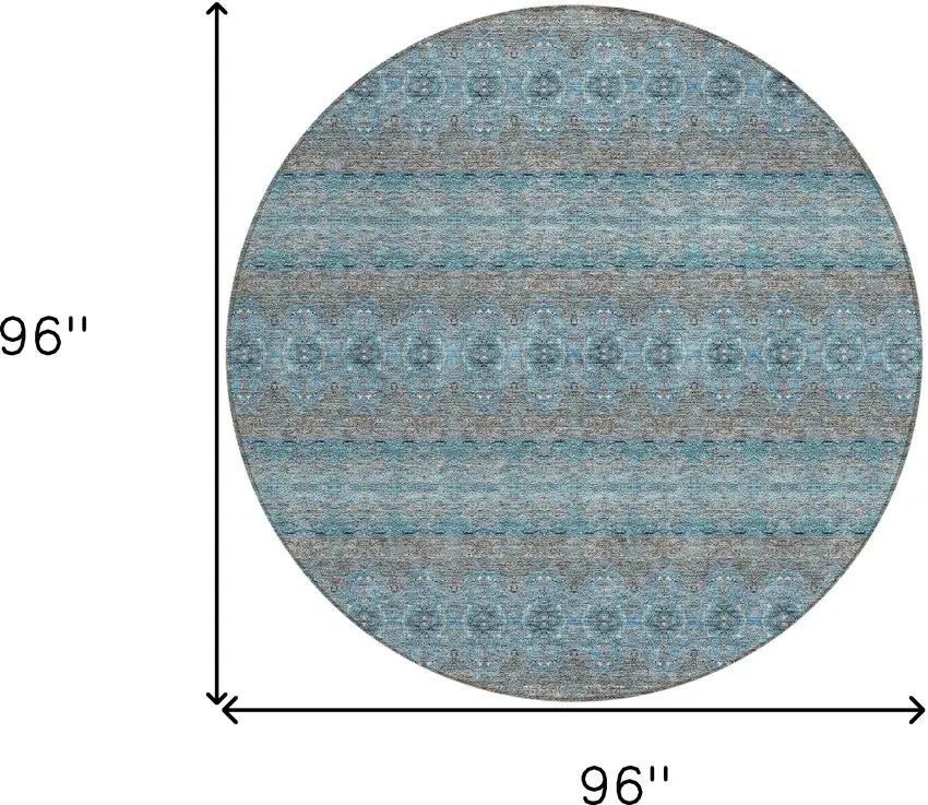8' Teal Blue Aqua And Gray Round Floral Medallion Washable Indoor Outdoor Area Rug Photo 3