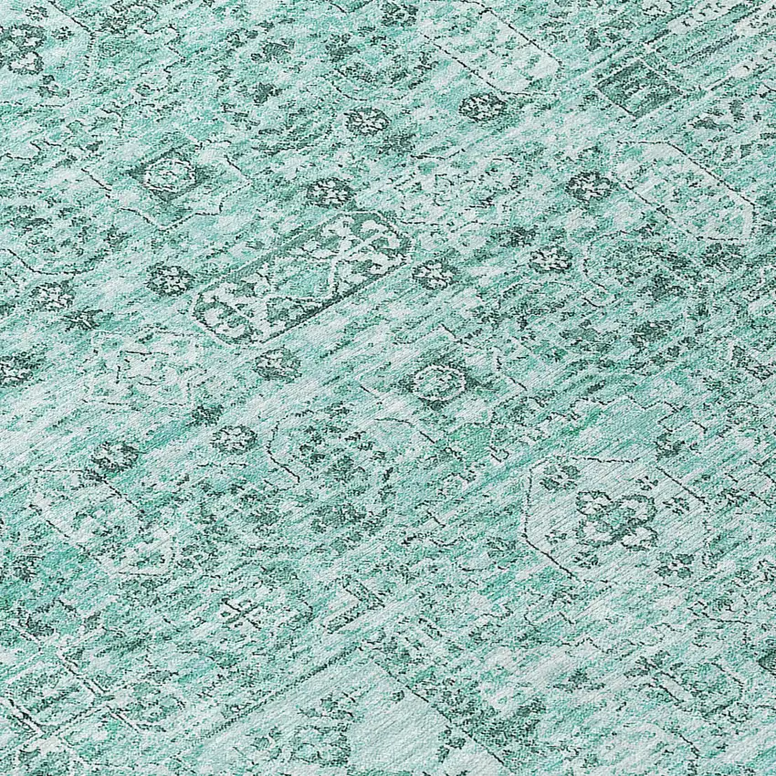 8' Teal Blue Aqua And Gray Round Floral Washable Indoor Outdoor Area Rug Photo 4