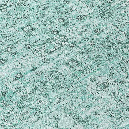 8' Teal Blue Aqua And Gray Round Floral Washable Indoor Outdoor Area Rug Photo 4