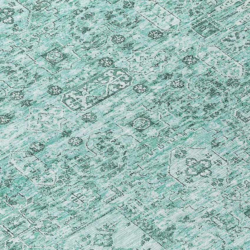 8' Teal Blue Aqua And Gray Round Floral Washable Indoor Outdoor Area Rug Photo 4