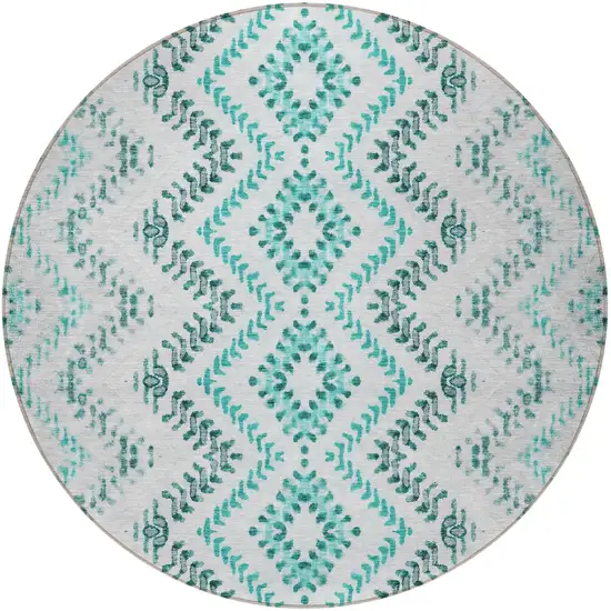 8' Teal Blue Aqua And Gray Round Geometric Washable Indoor Outdoor Area Rug Photo 4
