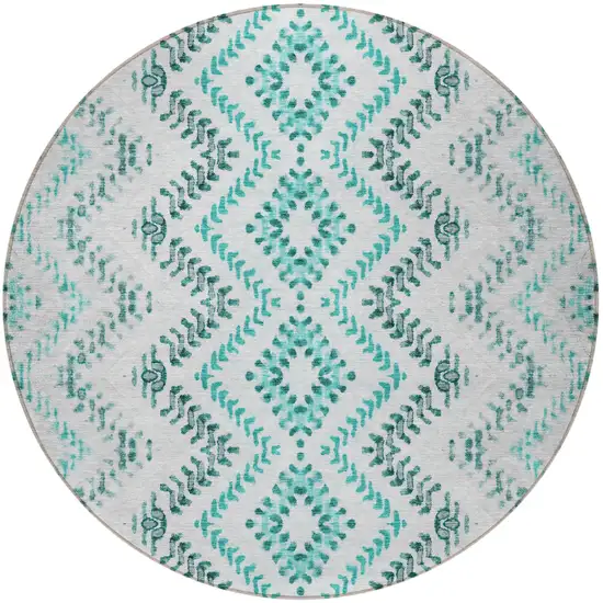 8' Teal Blue Aqua And Gray Round Geometric Washable Indoor Outdoor Area Rug Photo 4