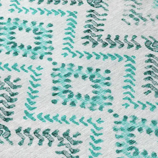 8' Teal Blue Aqua And Gray Round Geometric Washable Indoor Outdoor Area Rug Photo 7
