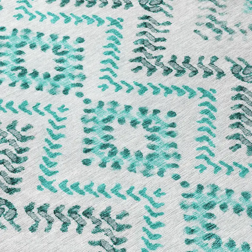 8' Teal Blue Aqua And Gray Round Geometric Washable Indoor Outdoor Area Rug Photo 7