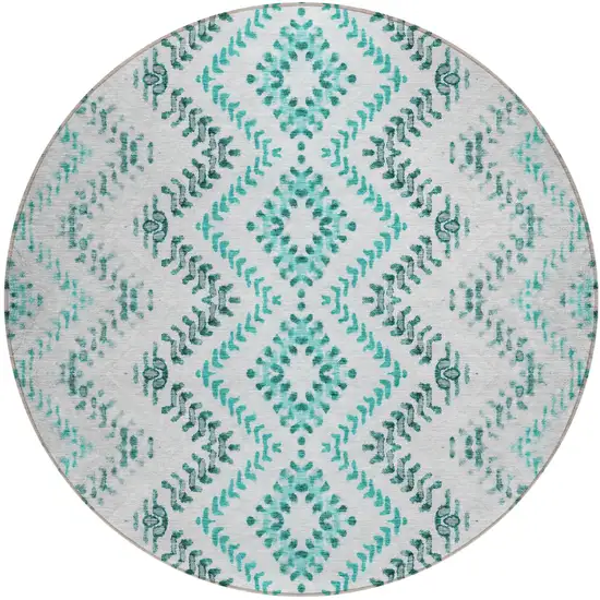 8' Teal Blue Aqua And Gray Round Geometric Washable Indoor Outdoor Area Rug Photo 2