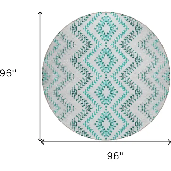 8' Teal Blue Aqua And Gray Round Geometric Washable Indoor Outdoor Area Rug Photo 3