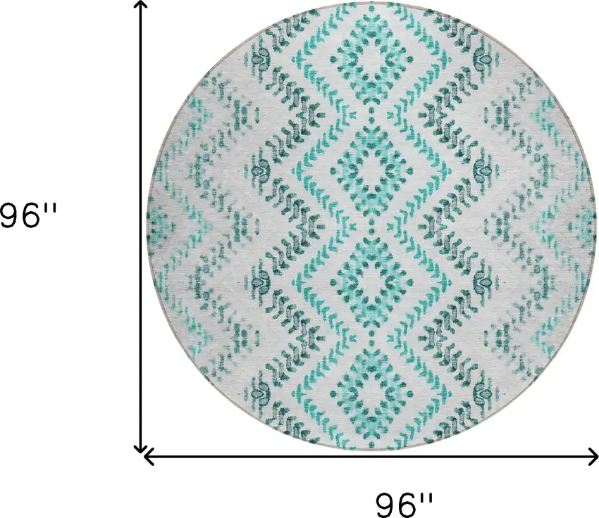 8' Teal Blue Aqua And Gray Round Geometric Washable Indoor Outdoor Area Rug Photo 3
