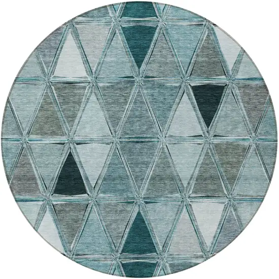 8' Teal Blue Aqua And Gray Round Geometric Washable Indoor Outdoor Area Rug Photo 6