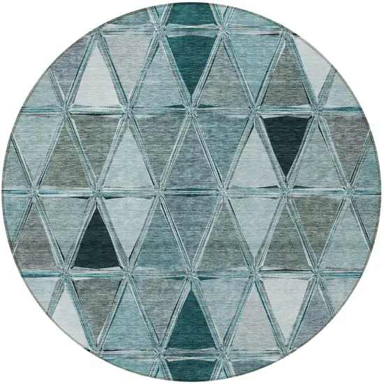 8' Teal Blue Aqua And Gray Round Geometric Washable Indoor Outdoor Area Rug Photo 6