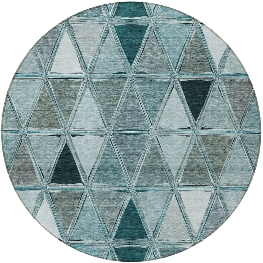 8' Teal Blue Aqua And Gray Round Geometric Washable Indoor Outdoor Area Rug Photo 6