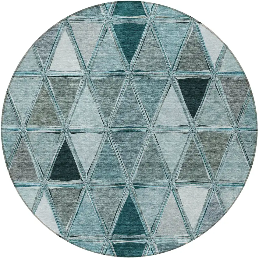 8' Teal Blue Aqua And Gray Round Geometric Washable Indoor Outdoor Area Rug Photo 6