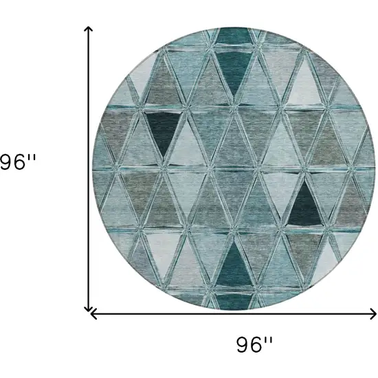 8' Teal Blue Aqua And Gray Round Geometric Washable Indoor Outdoor Area Rug Photo 8