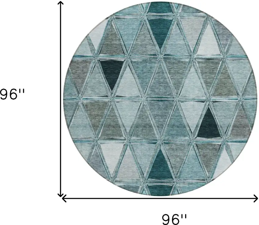 8' Teal Blue Aqua And Gray Round Geometric Washable Indoor Outdoor Area Rug Photo 8
