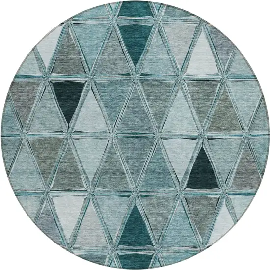 8' Teal Blue Aqua And Gray Round Geometric Washable Indoor Outdoor Area Rug Photo 1