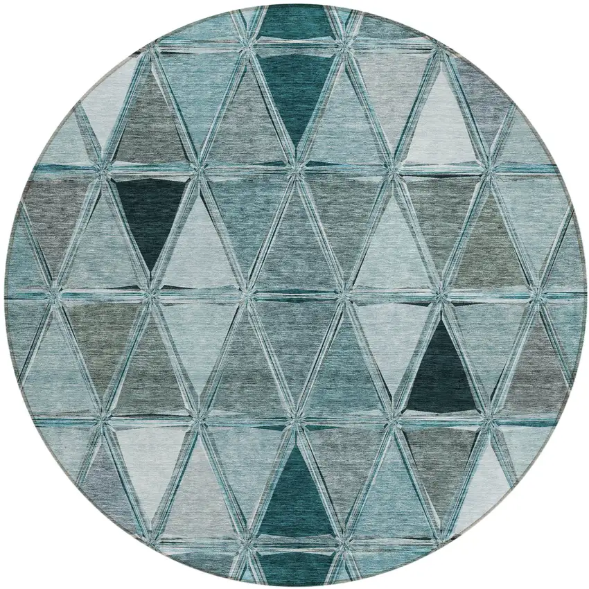 8' Teal Blue Aqua And Gray Round Geometric Washable Indoor Outdoor Area Rug Photo 1